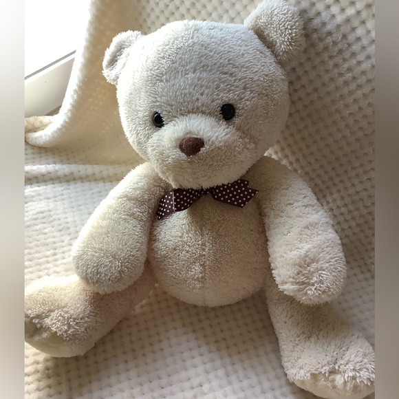 Carters Large 15 inch Sitting Plush Bear Stuffed Animal Toy Brown Polka Dot Bow - Picture 2 of 16